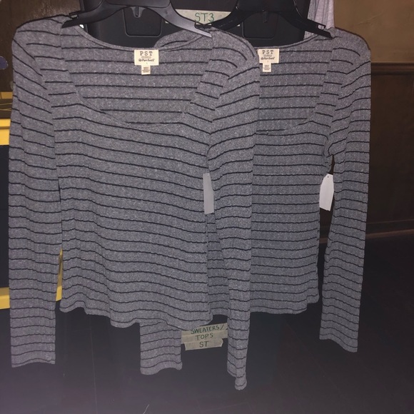 Project Social T Kimora Sweetheart Knit Top Gray with Black Stripes - Picture 6 of 12